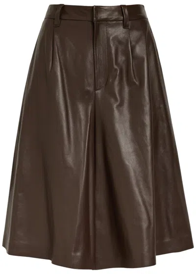 Brunello Cucinelli Wide-leg Leather Shorts In Dark Brown