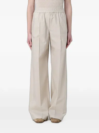 Brunello Cucinelli Women Loose Track Trousers In Chevron Linen And Cotton In Neutral