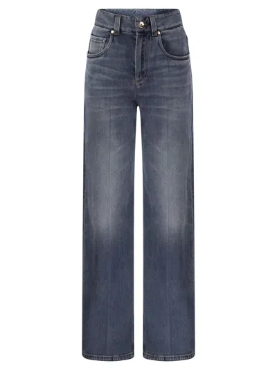 Brunello Cucinelli Wide-leg Stretch Denim Jeans In Blue