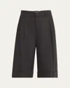 Brunello Cucinelli Windowpane Bermuda Pleated Wool Shorts In Brown