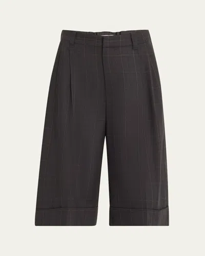 Brunello Cucinelli Windowpane Bermuda Pleated Wool Shorts In Brown
