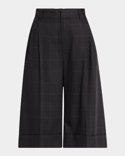 Brunello Cucinelli Windowpane Bermuda Pleated Wool Shorts In Multi