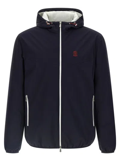 Brunello Cucinelli Windproof Jacket With Goose Down Padding In Blue