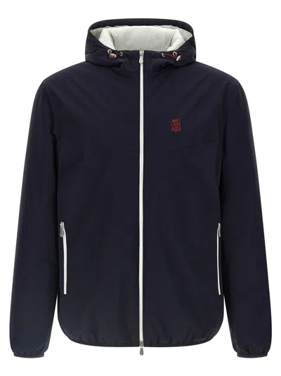 Brunello Cucinelli Windproof Technical Fabric Down Jacket In Navy