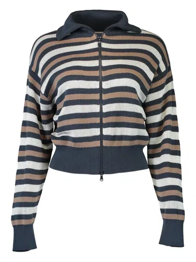 Brunello Cucinelli Winter Marina Striped Zip-up Cardigan In Multi