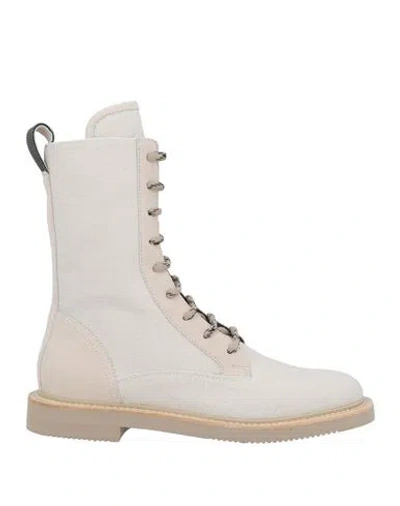 BRUNELLO CUCINELLI BRUNELLO CUCINELLI WOMAN ANKLE BOOTS BEIGE SIZE 8 COTTON, LINEN, LEATHER
