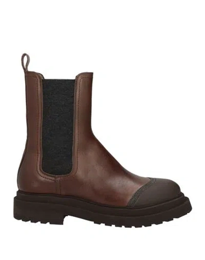 Brunello Cucinelli Woman Ankle Boots Brown Size 7 Leather In Peat