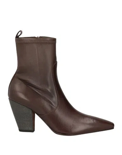 Brunello Cucinelli Woman Ankle Boots Dark Brown Size 8 Leather