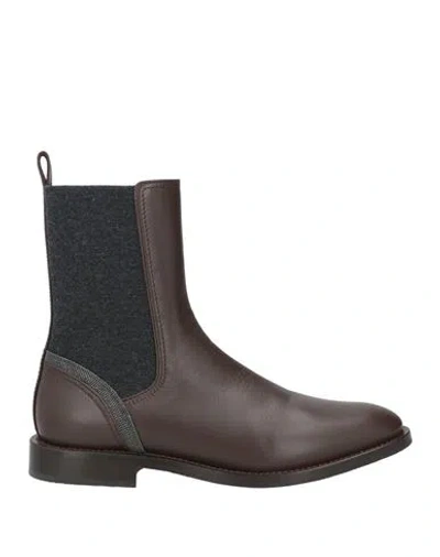 Brunello Cucinelli Woman Ankle Boots Dark Brown Size 8 Leather In Chocolate