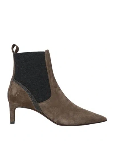 Brunello Cucinelli Woman Ankle Boots Khaki Size 10 Leather, Brass