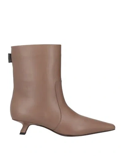 Brunello Cucinelli Woman Ankle Boots Taupe Size 7 Leather In Grey