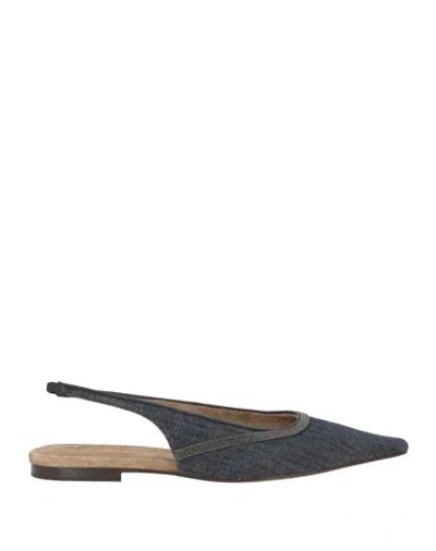 Brunello Cucinelli Woman Ballet Flats Blue Size 9 Textile Fibers In Black