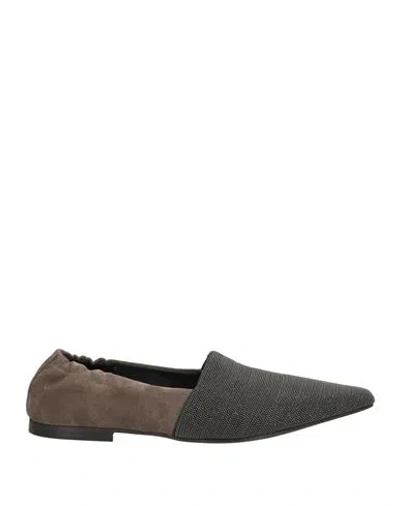 Brunello Cucinelli Woman Ballet Flats Charcoal Size 7 Leather, Metal In Gray