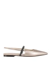 Brunello Cucinelli Leather Slingback With Monili Strap In Grey