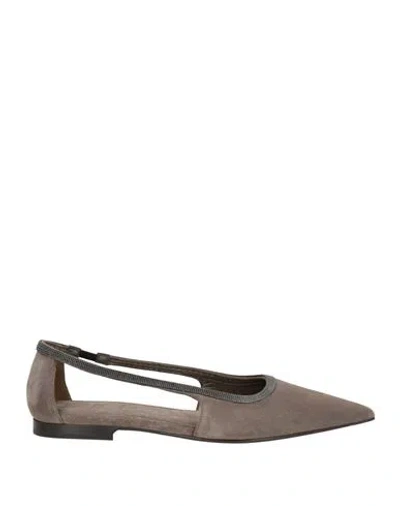Brunello Cucinelli Woman Ballet Flats Grey Size 8 Leather In Gray