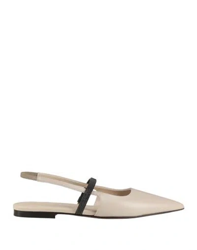 Brunello Cucinelli Woman Ballet Flats Ivory Size 8 Leather In White