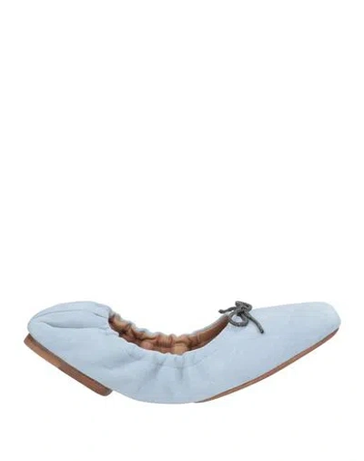 Brunello Cucinelli Woman Ballet Flats Light Blue Size 8 Soft Leather In Blue