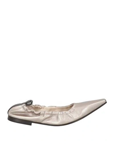 Brunello Cucinelli Woman Ballet Flats Platinum Size 7 Leather In Grey