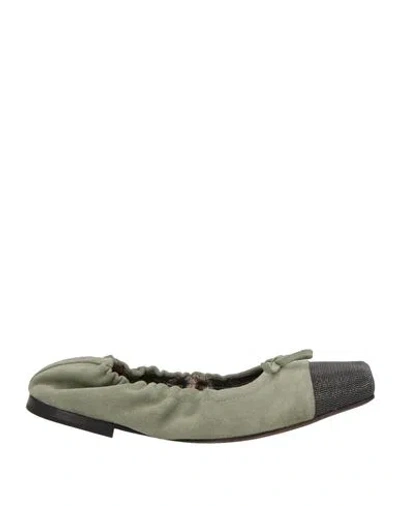 Brunello Cucinelli Woman Ballet Flats Sage Green Size 8 Leather