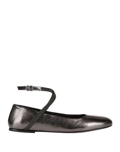 Brunello Cucinelli Woman Ballet Flats Silver Size 9 Leather In Black