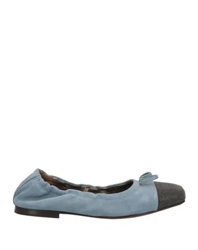 Brunello Cucinelli Woman Ballet Flats Slate Blue Size 7 Leather