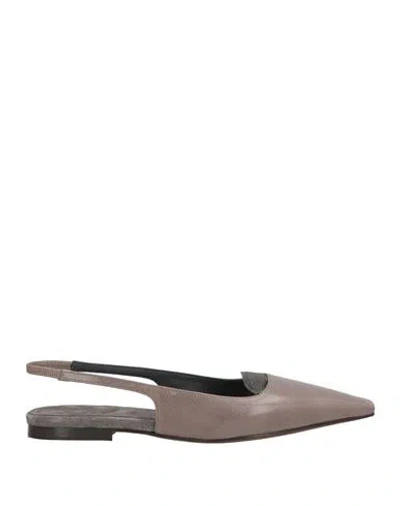 Brunello Cucinelli Woman Ballet Flats Taupe Size 7 Leather In Gray