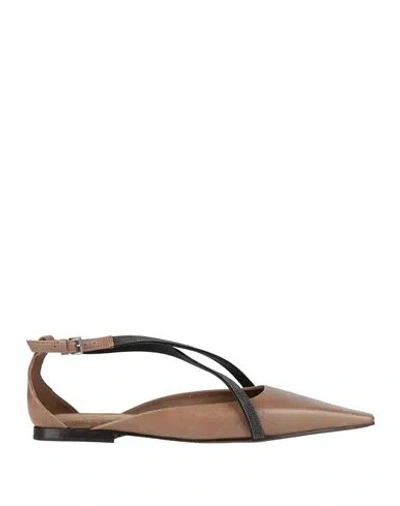 Brunello Cucinelli Woman Ballet Flats Taupe Size 7 Leather In Gray