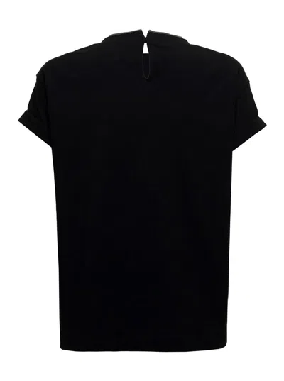 Brunello Cucinelli Woman's Black Cotton T-shirt With Monile Crew Neck