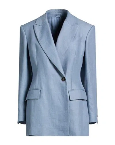Brunello Cucinelli Woman Blazer Azure Size 10 Hemp, Linen, Ecobrass In Blue