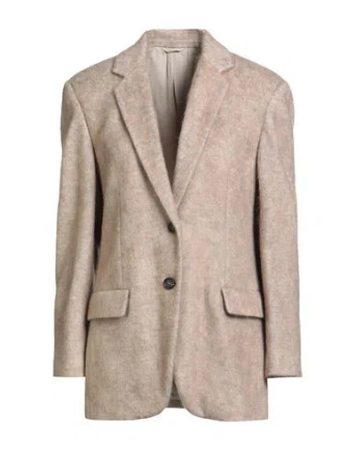 Brunello Cucinelli Woman Blazer Beige Size 10 Mohair Wool, Virgin Wool, Polyamide, Cashmere, Silk In Neutral