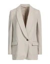 Brunello Cucinelli Woman Blazer Beige Size 12 Cotton, Polyamide, Elastane, Ecobrass In Gray