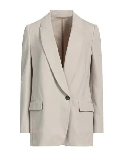 Brunello Cucinelli Woman Blazer Beige Size 12 Cotton, Polyamide, Elastane, Ecobrass In Gray