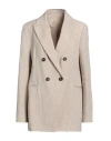 Brunello Cucinelli Woman Blazer Beige Size 12 Linen, Ecobrass In Beige