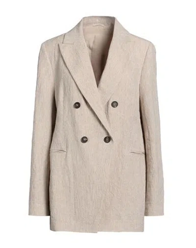 Brunello Cucinelli Woman Blazer Beige Size 12 Linen, Ecobrass