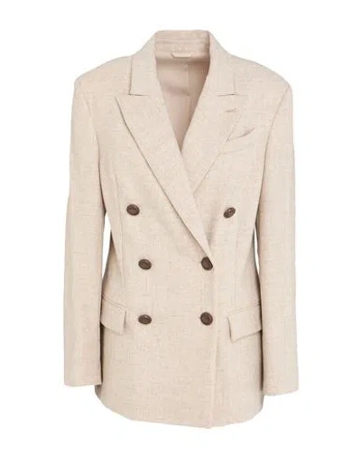 Brunello Cucinelli Woman Blazer Beige Size 6 Virgin Wool, Cashmere, Ecobrass In Neutral