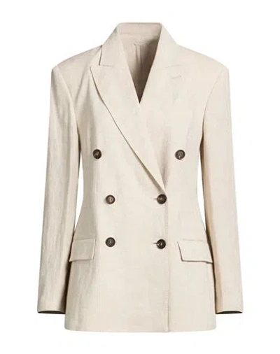 Brunello Cucinelli Woman Blazer Beige Size 8 Linen, Polyester, Polyamide, Brass In Neutral