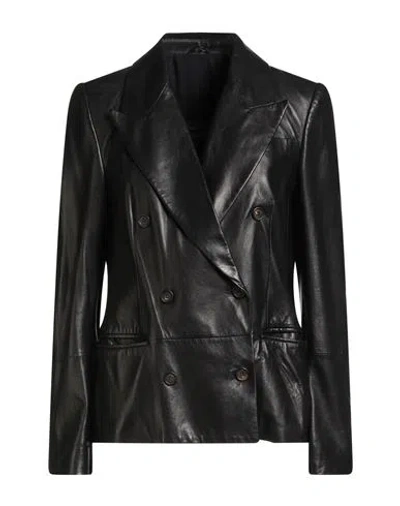 Brunello Cucinelli Woman Blazer Black Size 8 Leather, Ecobrass