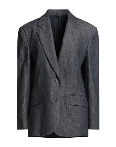 Brunello Cucinelli Woman Blazer Blue Size 10 Cotton, Brass In Multi