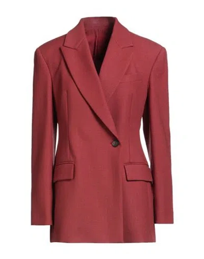 Brunello Cucinelli Woman Blazer Brick Size 10 Virgin Wool, Brass In Red