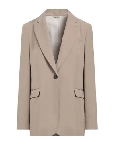 Brunello Cucinelli Woman Blazer Camel Size 4 Viscose, Virgin Wool, Brass In Beige