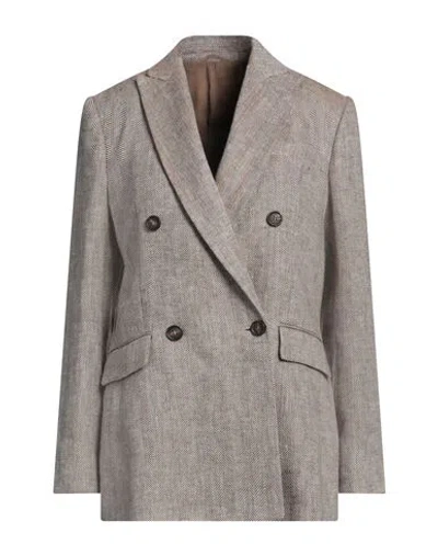 Brunello Cucinelli Woman Blazer Camel Size 6 Linen, Brass In Beige