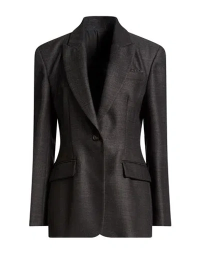 Brunello Cucinelli Woman Blazer Charcoal Size 0 Virgin Wool In Black