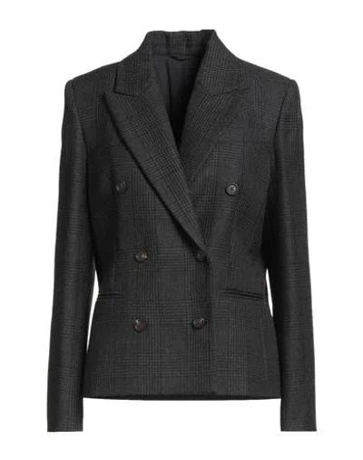 Brunello Cucinelli Woman Blazer Charcoal Size 12 Virgin Wool, Brass In Gray