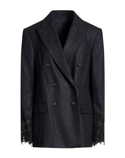Brunello Cucinelli Woman Blazer Charcoal Size 2 Virgin Wool In Black