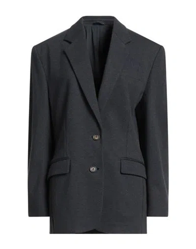 Brunello Cucinelli Woman Blazer Charcoal Size 6 Cotton, Polyamide, Elastane, Ecobrass In Black