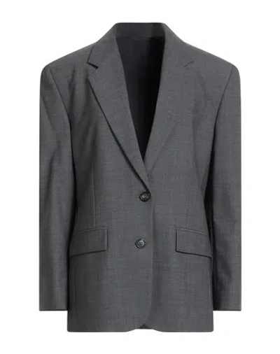 Brunello Cucinelli Woman Blazer Charcoal Size 6 Virgin Wool, Polyamide, Elastane In Gray