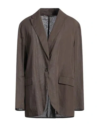 Brunello Cucinelli Woman Blazer Chocolate Brown Size 8 Cotton, Brass