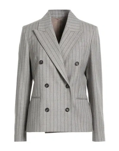 Brunello Cucinelli Woman Blazer Grey Size 10 Virgin Wool, Brass In Multi