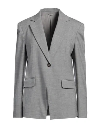 Brunello Cucinelli Woman Blazer Grey Size 10 Virgin Wool, Elastane, Brass