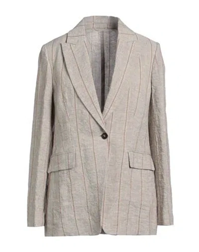 Brunello Cucinelli Woman Blazer Grey Size 14 Linen